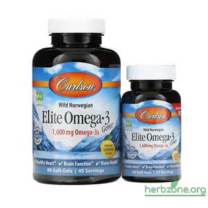 Carlson Wild Norwegian Elite Omega-3 Gems Natural Lemon 1600 mg from iHerb